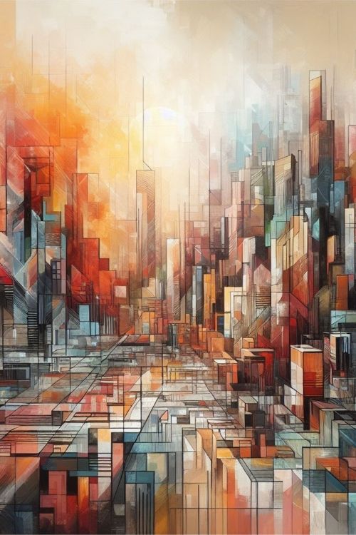“3D Horizons” by ArtixHub – abstract canvas wall art in black, white, and gold tones, ideal for modern offices, entryways, or contemporary living rooms. A dynamic city-inspired statement piece that pairs well with monochrome, neutral, or industrial interior color palettes. Perfect for UAE homes seeking bold, architectural décor.