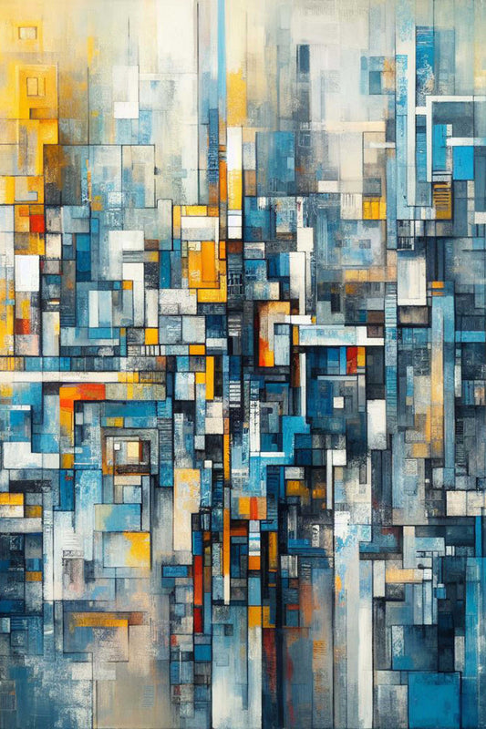 “Abstract Perspectives” by ArtixHub – geometric abstract canvas wall art in deep blue, gray, and ivory tones, ideal for modern offices, studios, or entryways. A bold, architectural statement piece that pairs well with minimalist, industrial, or monochrome interior themes. Perfect for UAE homes seeking structured and sophisticated décor.