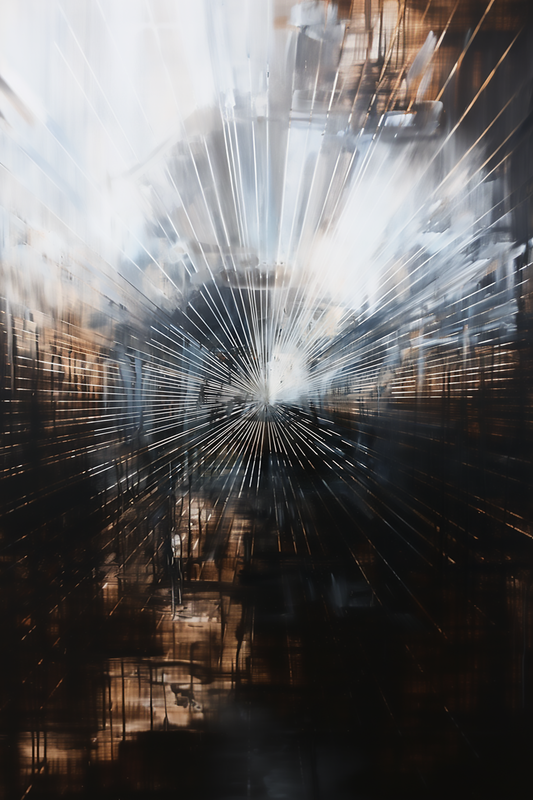 “Accelerated Perspectives” by ArtixHub – futuristic abstract canvas wall art in charcoal, beige, and copper tones, ideal for modern offices, urban lofts, or creative studios. A dynamic composition that blends structure with energy, pairing well with industrial, minimalist, or monochrome interior designs. Perfect for UAE homes seeking bold, contemporary flair.