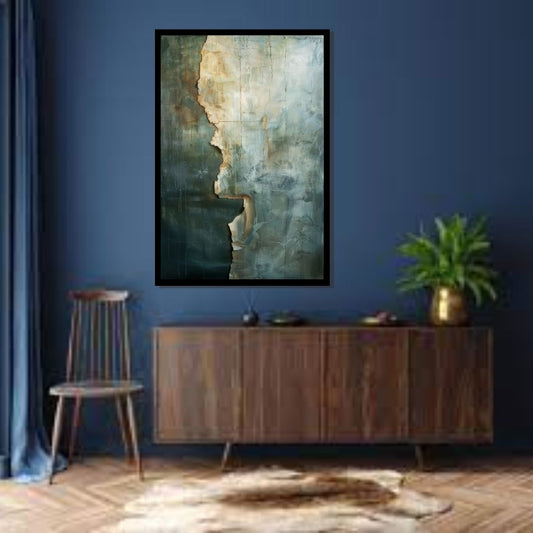 Ancient Relic” by ArtixHub – abstract coastal canvas wall art in sandy beige, misty blue, and natural gray tones, ideal for bedrooms, lounges, or entryways. Inspired by weathered shores and timeless seascapes, this piece pairs beautifully with coastal, neutral, or Mediterranean interiors. Perfect for UAE homes seeking serene, ocean-inspired décor.