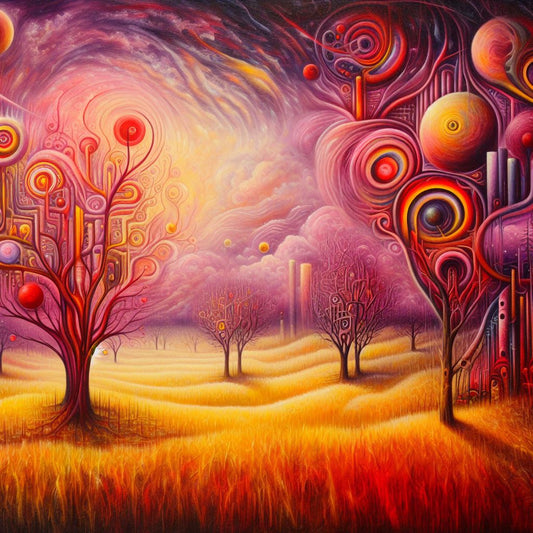 “Ancient Knowledge” by ArtixHub, abstract landscape canvas wall art in warm gold and charcoal