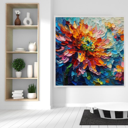 “Blossoming Whirlwind” by ArtixHub, vibrant abstract canvas wall art in bold pink and deep navy