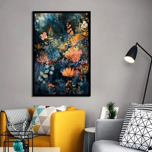 “Botanical Dreamscape” by ArtixHub – colorful floral canvas wall art with vivid tones of red, orange, yellow, and green, ideal for dining rooms, bedrooms, or reading nooks. Bursting with painterly blooms and natural texture, this artwork adds warmth and vibrancy to both classic and contemporary spaces. Perfect for UAE homes looking to embrace nature with artistic energy.
