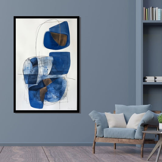 “Burst in Blue” by ArtixHub, expressive abstract canvas wall art in vivid cobalt and soft white