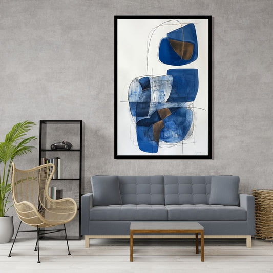 “Burst in Blue” by ArtixHub – expressive abstract canvas wall art in vivid cobalt, soft white, and deep charcoal tones, ideal for studios, offices, or modern living rooms. This bold composition captures energy and momentum through dramatic brushwork, perfect for UAE homes seeking powerful and contemporary artistic statements.