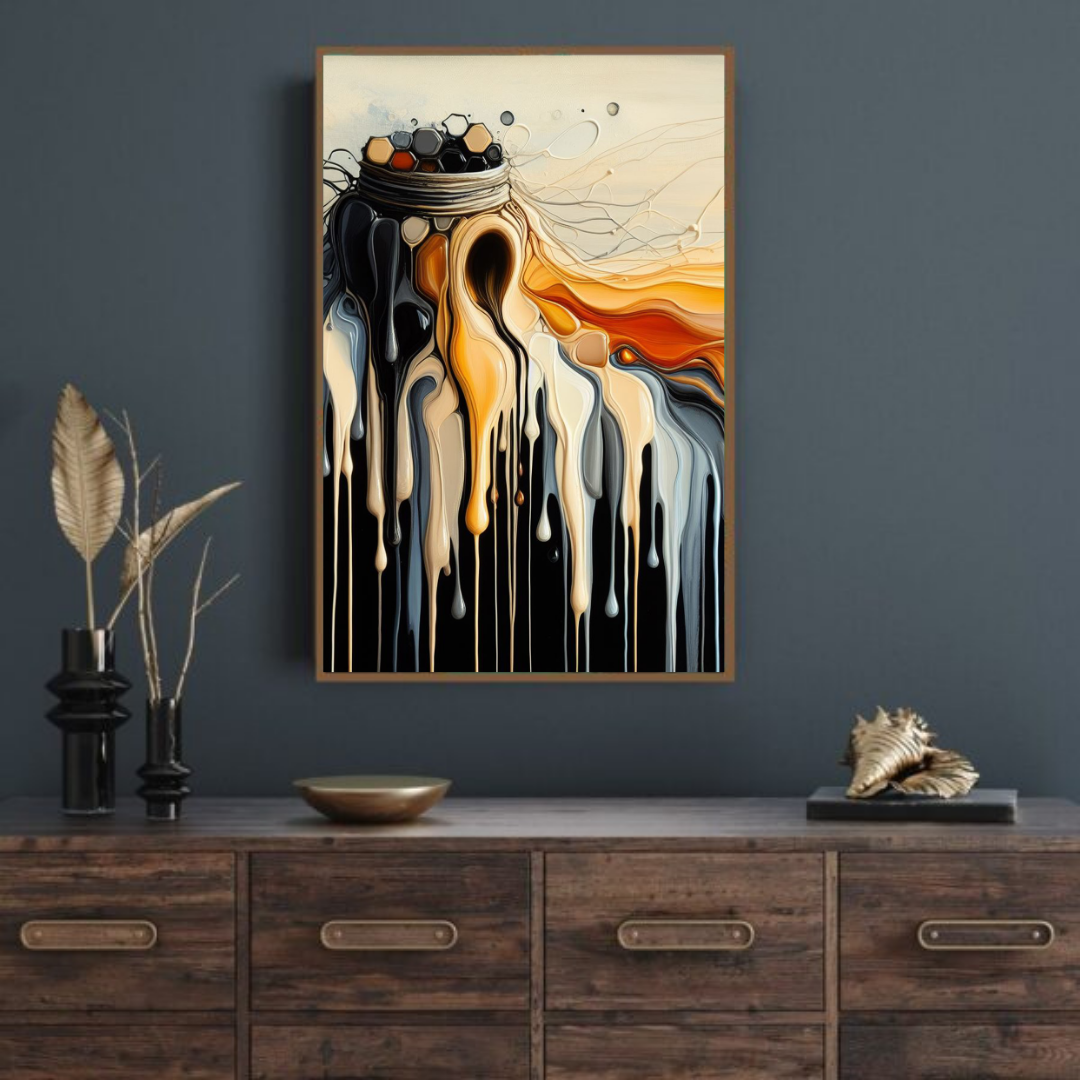 “Cascading Ink” by ArtixHub – fluid abstract canvas wall art in deep navy, gray, and soft white tones, ideal for bedrooms, offices, or lounge areas. The piece flows like watercolor or ink on canvas, offering a calming and sophisticated aesthetic. Perfect for UAE homes seeking elegance and tranquility in modern interior design.