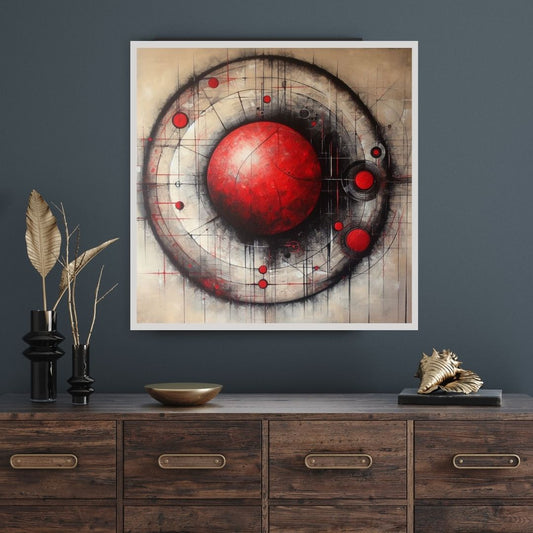 “Celestial Enigma” by ArtixHub, surreal canvas wall art featuring cosmic forms in deep indigo