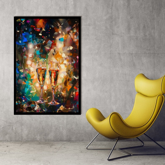 “Cheers of Joy” by ArtixHub – vibrant pop art canvas wall art featuring a joyful toast in yellow, red, and soft blue tones, ideal for dining rooms, kitchens, or game rooms. This playful piece adds energy and personality to social spaces, making it perfect for UAE homes that celebrate bold color and cheerful design.