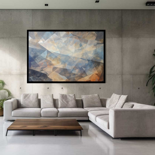 “Choatic Clearance” by Xennoir, abstract geometric painting with layered transparent angles