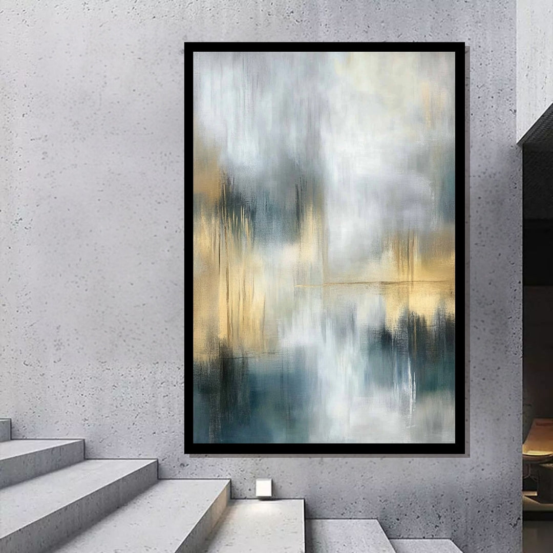 “City Murmurs” by Sarah Lemaire – abstract wall art blending soft grey, blue, and golden tones with urban-inspired reflections and atmospheric texture.“City Murmurs” by Sarah Lemaire – abstract wall art blending soft grey, blue, and golden tones with urban-inspired reflections and atmospheric texture.