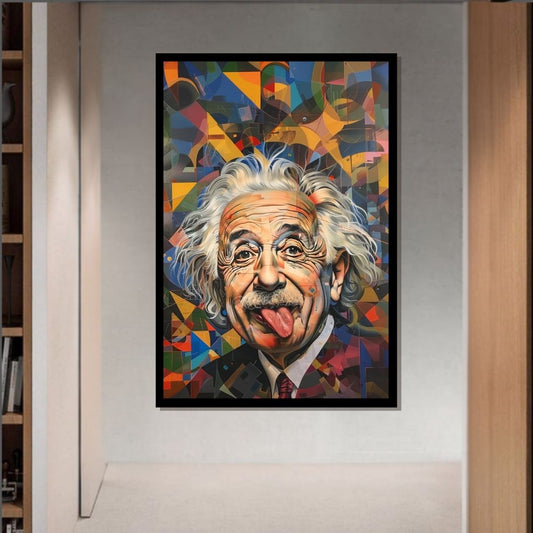 “Colorful Insights” by ArtixHub – playful abstract canvas wall art featuring a colorful reinterpretation of Einstein in bold red, yellow, and blue tones, ideal for kids’ rooms, game rooms, or creative studios. This imaginative piece adds curiosity and color to UAE homes that embrace wit, intellect, and vibrant artistic expression.