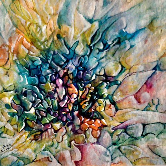 Depth of Transparency – abstract expressionist floral artwork with layered colors and organic textures by Professor Ibrahim Al Awam, ArtixHub
