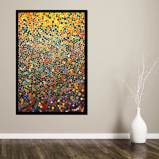 “Dot Matrix Sunrise” by ArtixHub – abstract canvas wall art featuring a radiant dot gradient in warm pink, peach, and golden hues, ideal for offices, studios, or modern living rooms. This soft digital-inspired composition brings warmth and modern edge to UAE homes that embrace minimalism with a touch of energy.