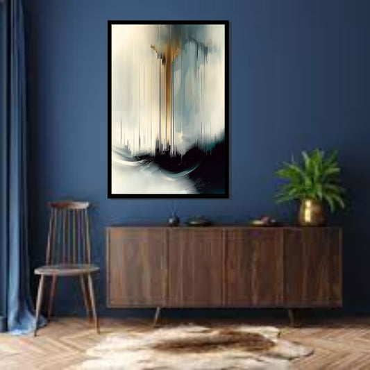 “Highrise Haze” by ArtixHub – abstract canvas wall art featuring a modern skyline in soft black, gold, and pale neutrals, ideal for offices, entryways, or lounge areas. This misty cityscape balances structure and serenity, perfect for UAE homes that blend urban elegance with artistic minimalism.