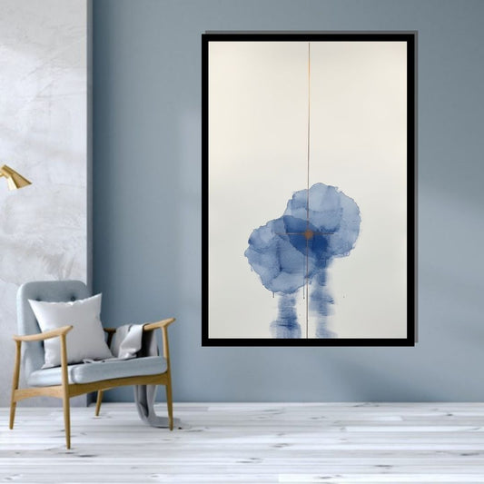 “Intercepted Blues” by ArtixHub, abstract canvas wall art in deep navy and indigo tones