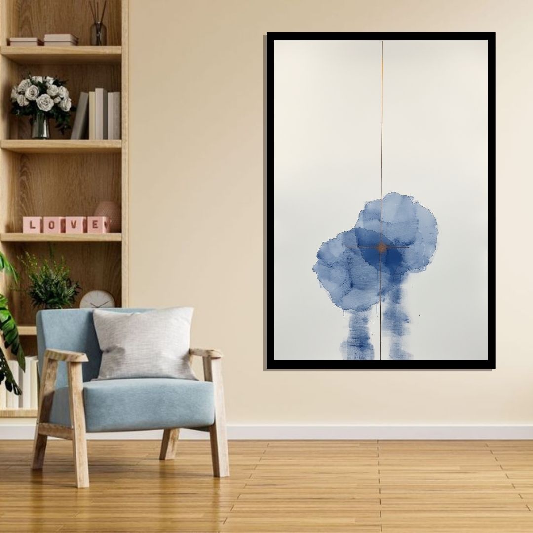 “Intercepted Blues” by ArtixHub – abstract canvas wall art in deep navy and indigo tones intersected by striking gold accents, ideal for bedrooms, offices, or lounge areas. A bold yet elegant composition that brings drama and sophistication to UAE homes with contemporary or luxury-inspired interiors.