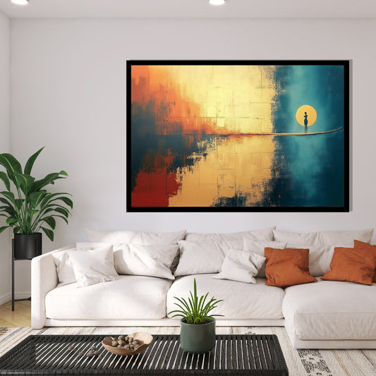 “Intertwined Passage” by Valerii, surreal abstract canvas painting of a lone figure walking