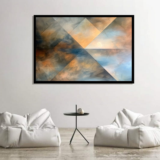 “Lost Horizon” by Xennoir – abstract minimalist painting in soft blue, beige, and muted brown tones, symbolizing memory, emotion, and introspection.