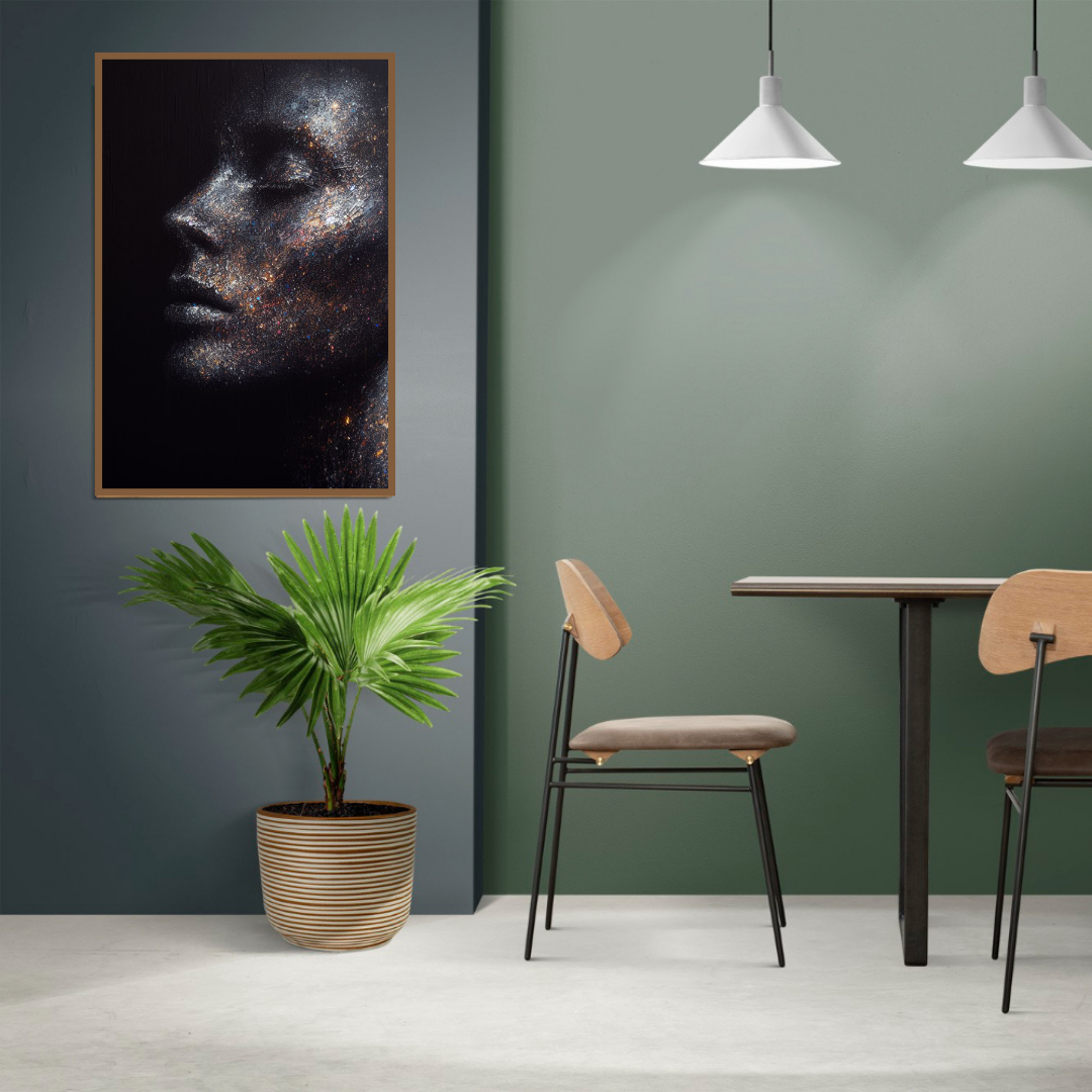 “Lost Within” by ArtixHub – abstract portrait canvas wall art in layered tones of blue, gray, and ivory, portraying a subtle face dissolving into its surroundings, ideal for reading nooks, studios, or lounge areas. A deeply emotive piece perfect for UAE homes that embrace artistic introspection and expressive modern design.