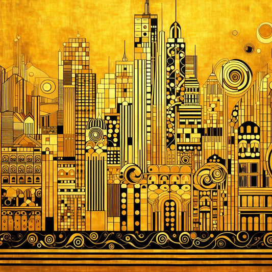 “Luminous Metropolis” by ArtixHub – abstract canvas wall art featuring a radiant skyline in deep navy, ivory, and glowing golden tones, ideal for offices, lounge areas, or modern entryways. This atmospheric cityscape adds urban elegance and nighttime energy to UAE homes seeking refined, metropolitan flair.