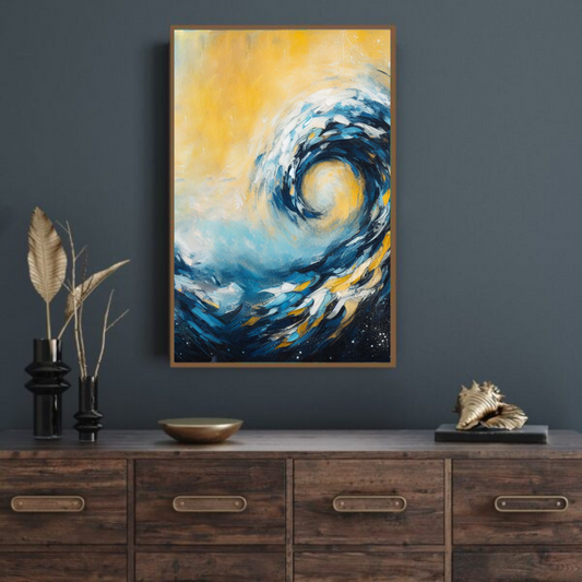 “Luminous Shores II” by ArtixHub, abstract canvas wall art in calming tones of sand and soft white