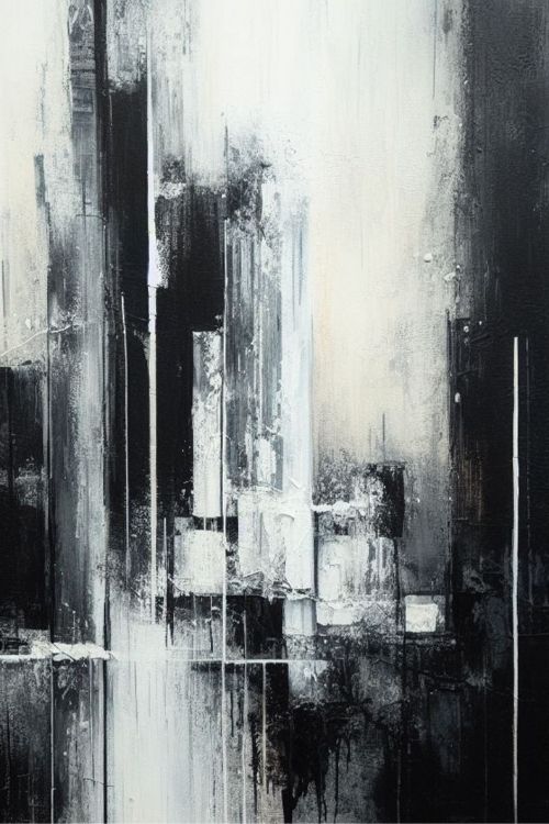 “Monochrome Vistas” by ArtixHub – abstract canvas wall art featuring layered mountain-like forms in black, white, and slate gray tones, ideal for offices, entryways, or reading nooks. This refined and serene piece adds depth and elegance to UAE homes with minimalist and monochrome interior palettes.