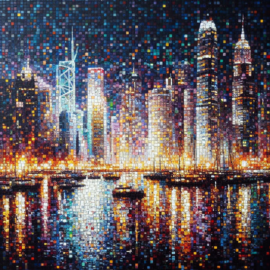 “Mosaic Mirage” by ArtixHub – abstract canvas wall art featuring a patchwork of colorful, tile-like patterns in vibrant teal, orange, yellow, and navy, ideal for studios, game rooms, or dining spaces. This eclectic composition adds personality and cultural flair to UAE homes that embrace vibrant, artistic storytelling.