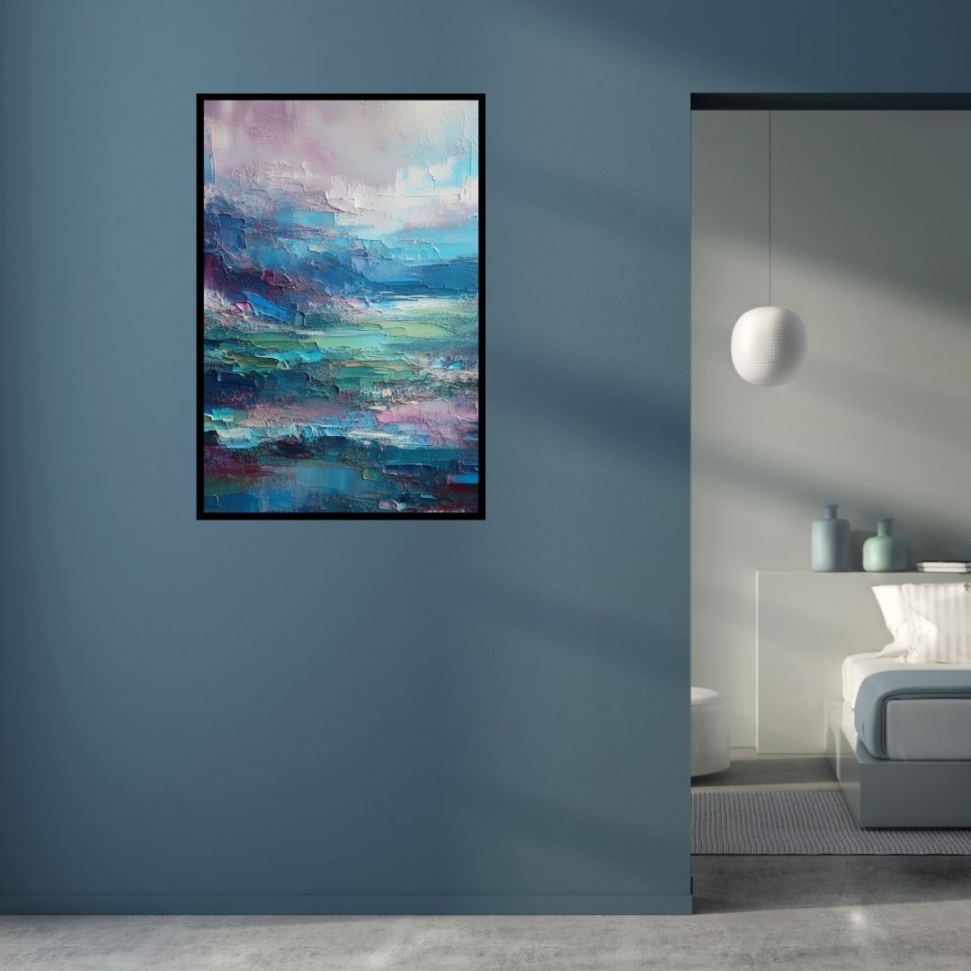 “Mystic Tranquility” by ArtixHub – abstract canvas wall art in soft beige, ivory, and taupe tones with fluid, minimalist shapes and calm negative space, ideal for bedrooms, wellness areas, or reading nooks. This gentle, airy piece invites quiet reflection and adds effortless elegance to UAE homes seeking peaceful, modern interiors.