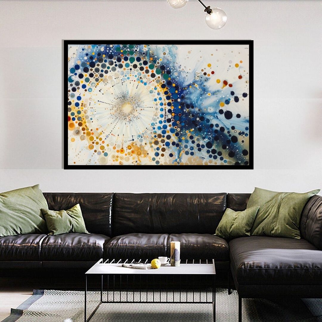 “Nebula Burst” by ArtixHub – abstract canvas wall art radiating circular energy in vibrant orange, deep navy, and white, evoking a cosmic explosion, ideal for game rooms, studios, or lounge spaces. This bold, energetic piece adds dynamic movement and futuristic flair to UAE homes that embrace space-inspired creativity.