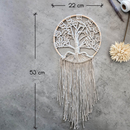 “Neutral Paradise” by ArtixHub – handwoven natural-cotton macramé tree silhouette wall art with delicate fringe and hoop frame, offering minimalist boho elegance. Ideal for modern bedrooms, hallways, or minimalist living spaces, adding serene texture to UAE décor.
