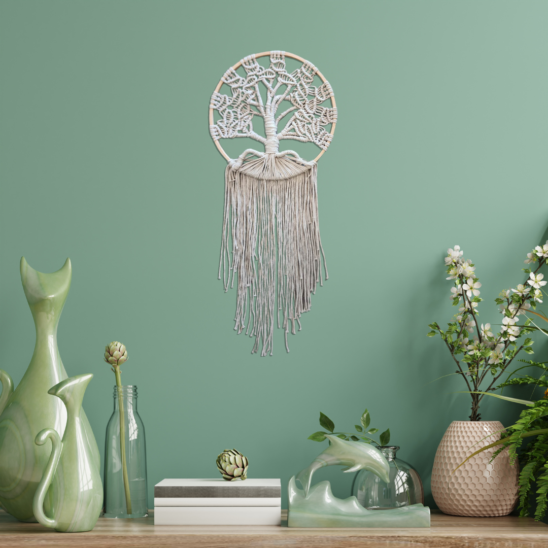 “Neutral Paradise” by ArtixHub – handwoven natural-cotton macramé tree silhouette wall art with delicate fringe and hoop frame, offering minimalist boho elegance. Ideal for modern bedrooms, hallways, or minimalist living spaces, adding serene texture to UAE décor.