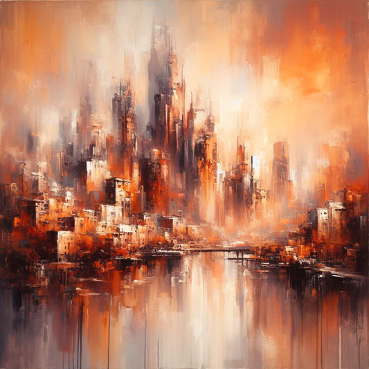 “Scarlet Horizons” by ArtixHub – abstract canvas wall art in deep scarlet, burnt orange, and warm gold hues, evoking a stylized sunset over distant hills, ideal for dining rooms, living rooms, or entryways. This radiant piece adds warmth and depth to UAE homes with a passion for bold yet atmospheric interior accents.