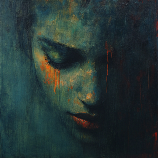 “Shades of Sorrow” by ArtixHub – figurative canvas wall art depicting a woman in grayscale tones with expressive emotion and fragmented detailing, ideal for reading nooks, bedrooms, or quiet lounge spaces. This moody and introspective piece brings dramatic depth and raw human expression to UAE homes with an eye for storytelling art.