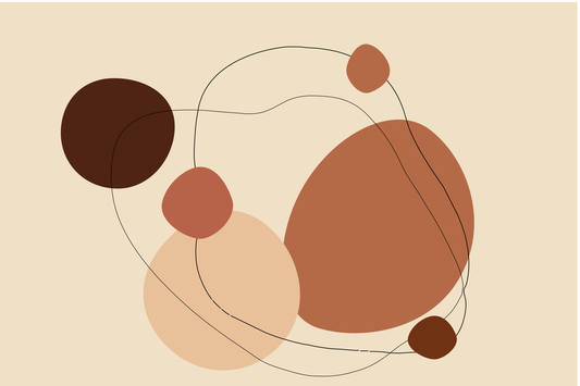 “Sienara” by Clara Moret – abstract minimalist canvas art featuring earthy sienna, terracotta, and beige forms outlined with thin black lines on a soft cream background.