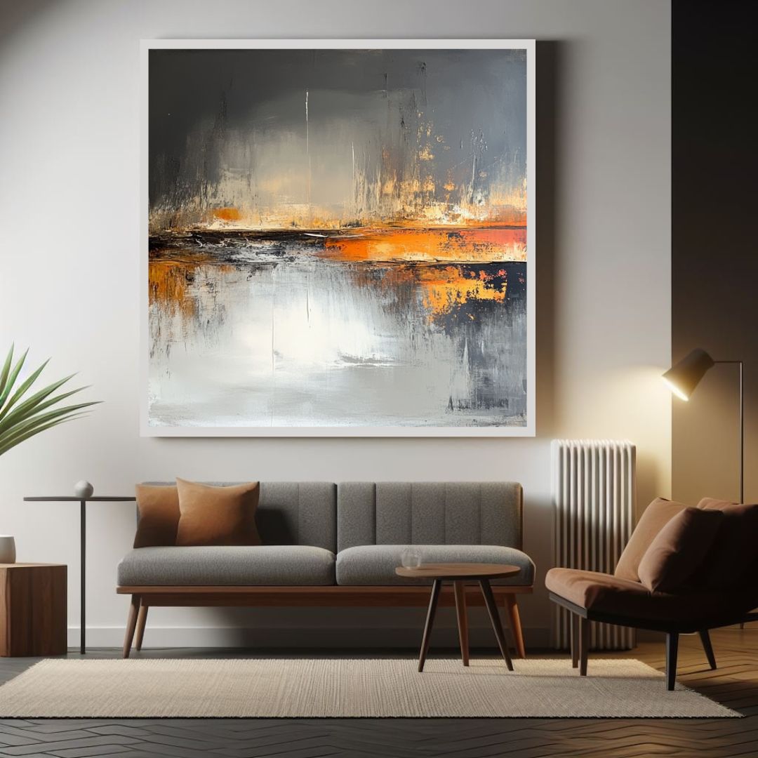 “Silt and Silence” by Valerii – abstract landscape canvas painting with soft sediment textures, smoky gradients, and golden reflections. Limited print at www.artixhub.com