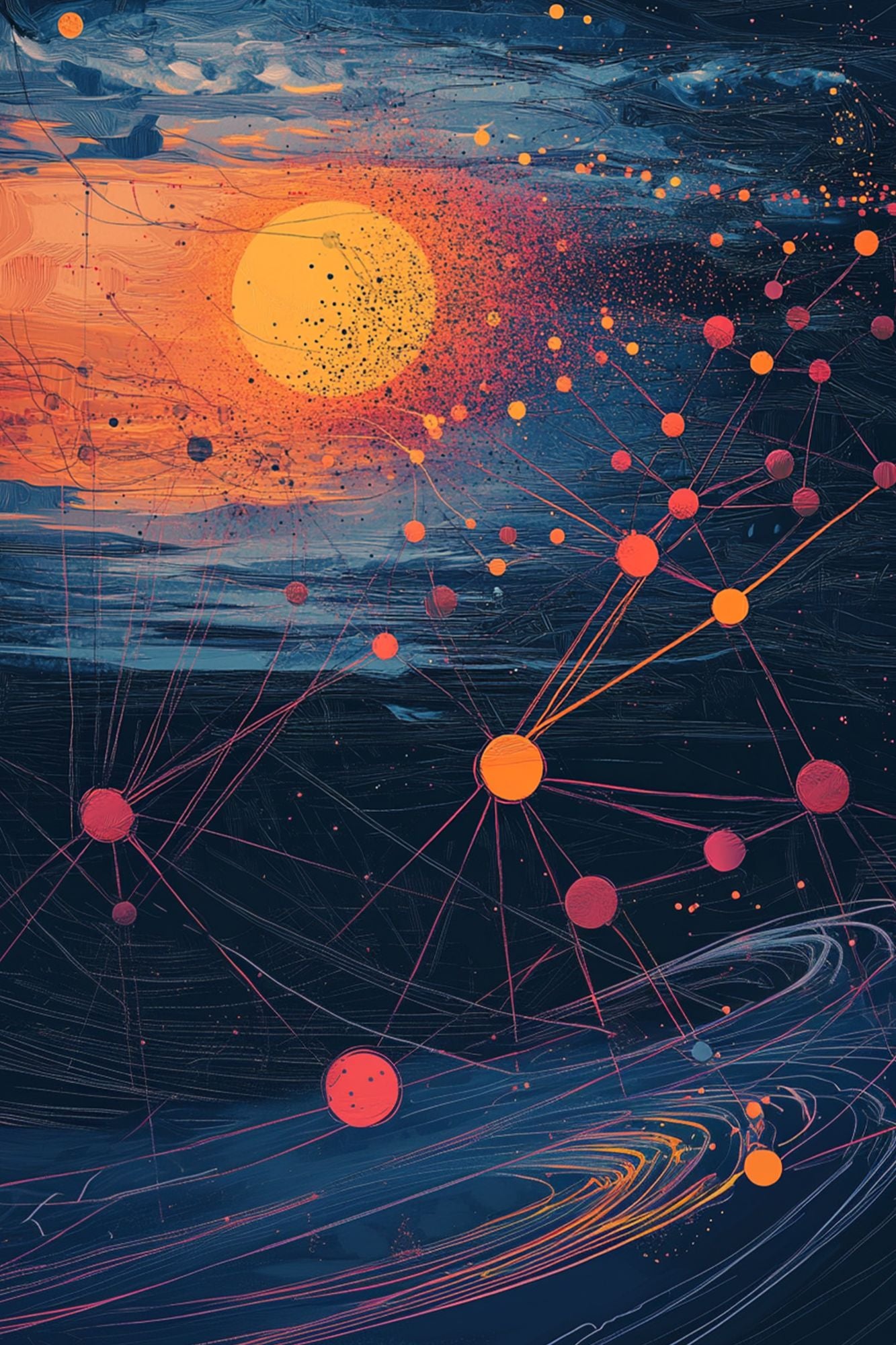 “Stellar Nexus” by ArtixHub – surreal canvas wall art featuring golden constellations, interconnected webs, and radiant celestial energy over a cosmic backdrop. Ideal for studios, wellness areas, or bedrooms, this visionary piece invites imagination, introspection, and spiritual connection into UAE homes with a cosmic soul.