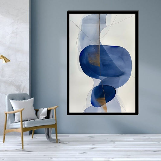 “Subtle Currents” by ArtixHub, minimalist abstract canvas wall art with layered blue and beige