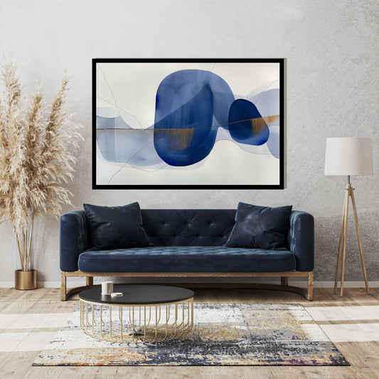 “Subtle Currents” by ArtixHub – minimalist abstract canvas wall art with layered blue and beige forms mimicking gentle tidal movement, ideal for wellness spaces, bedrooms, or entryways. This serene, flowing piece brings balance and softness to UAE homes with a modern yet organic interior style.