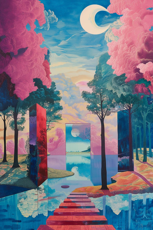 “Surreal Path” by ArtixHub – surreal canvas wall art featuring a luminous water trail winding through a mystical pink-toned forest under a soft pastel sky. Ideal for wellness rooms, reading nooks, or bedrooms, this imaginative piece adds otherworldly calm and meditative beauty to UAE homes with a love for fantastical natural escapes.
