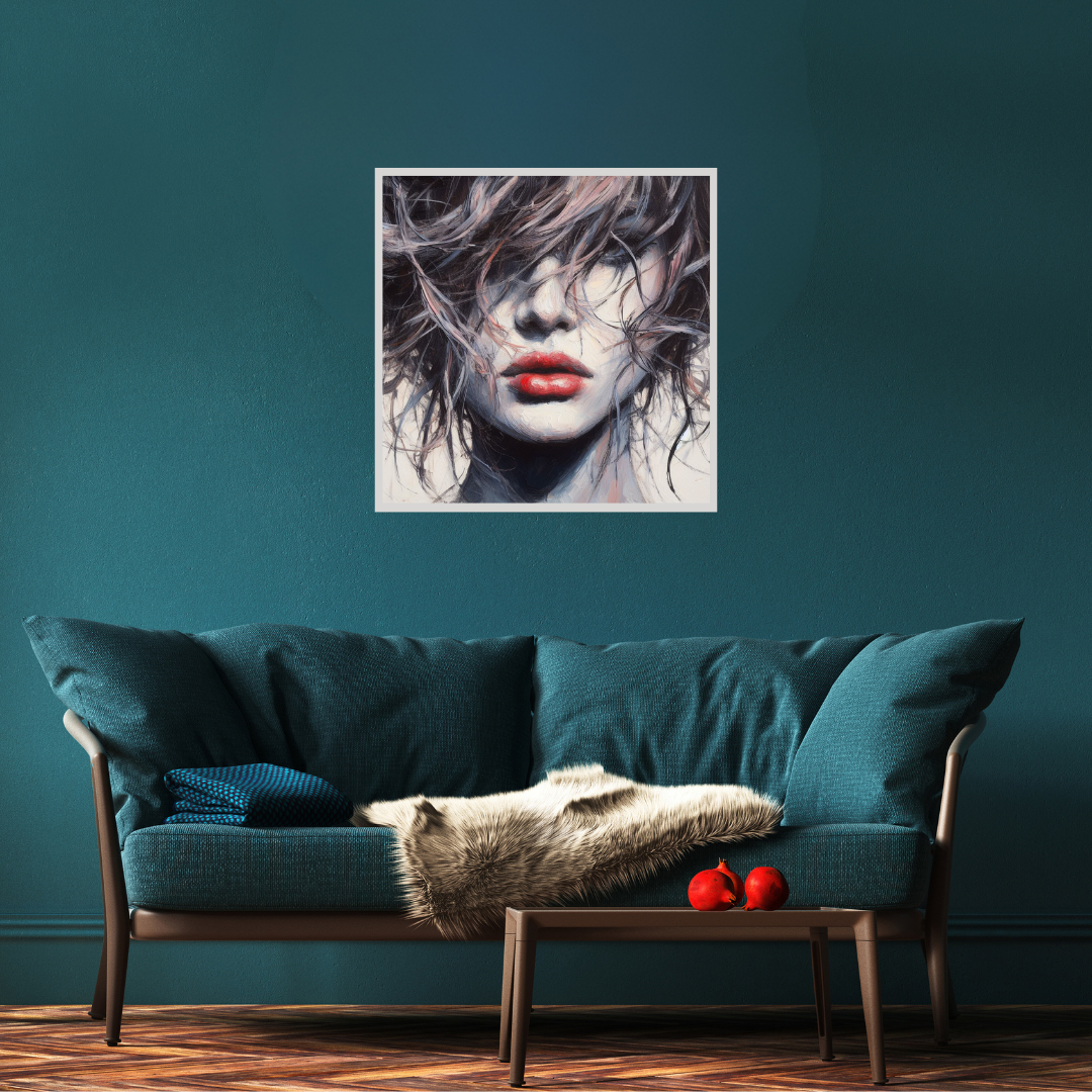 “Veiled Glance” by ArtixHub – figurative canvas wall art portraying a woman partially obscured behind a vibrant red veil, with expressive eyes and stylized detailing in muted tones. Ideal for dressing rooms, bedrooms, or lounge spaces, this artwork adds elegance, mystery, and allure to UAE homes with a touch of cultural sophistication.