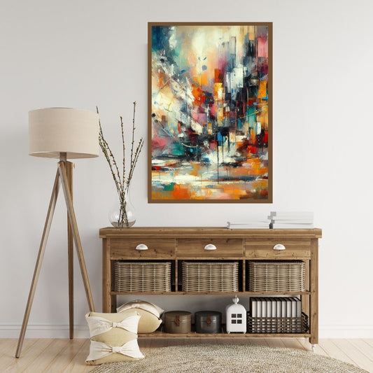 “Vivid Visions” by ArtixHub – abstract canvas wall art filled with dynamic brushstrokes in bold blues, fiery reds, and vibrant yellows, expressing movement and emotion in a vivid explosion of color. Ideal for studios, game rooms, or modern lounges, this energetic piece electrifies UAE interiors with creativity and life.