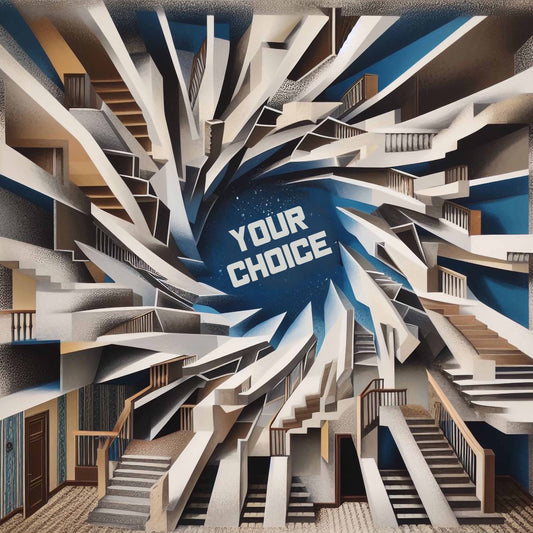 “Your Choice” by ArtixHub – figurative and typographic canvas wall art featuring bold stencil-style lettering alongside a dynamic female figure in grayscale and red tones. Ideal for studios, offices, or game rooms, this empowering artwork combines attitude and expression — perfect for UAE interiors with a strong, modern voice.