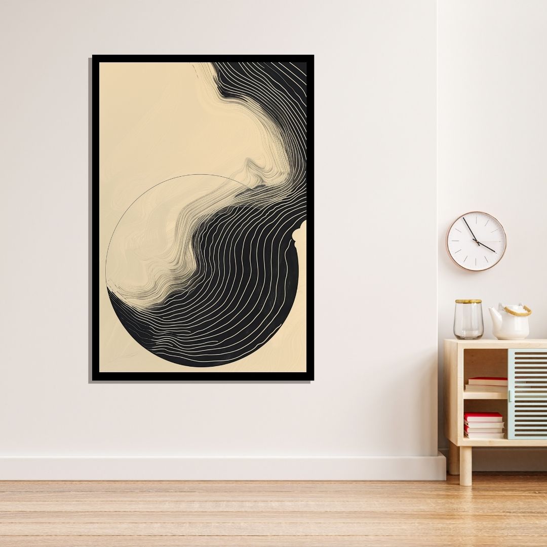 “Zenith Echoes” by ArtixHub – minimalist abstract canvas wall art featuring concentric circular lines in monochrome tones, radiating with meditative repetition and quiet rhythm. Ideal for wellness spaces, offices, or modern bedrooms, this refined artwork brings clarity and balance to UAE homes that value subtle geometry and peaceful design.