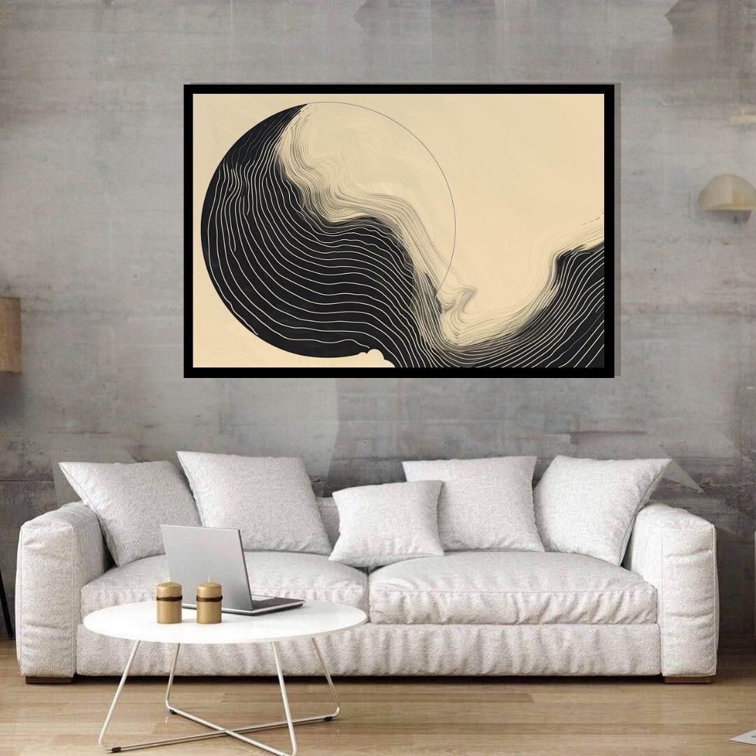“Zenith Echoes” by ArtixHub – minimalist abstract canvas wall art featuring concentric circular lines in monochrome tones, radiating with meditative repetition and quiet rhythm. Ideal for wellness spaces, offices, or modern bedrooms, this refined artwork brings clarity and balance to UAE homes that value subtle geometry and peaceful design.