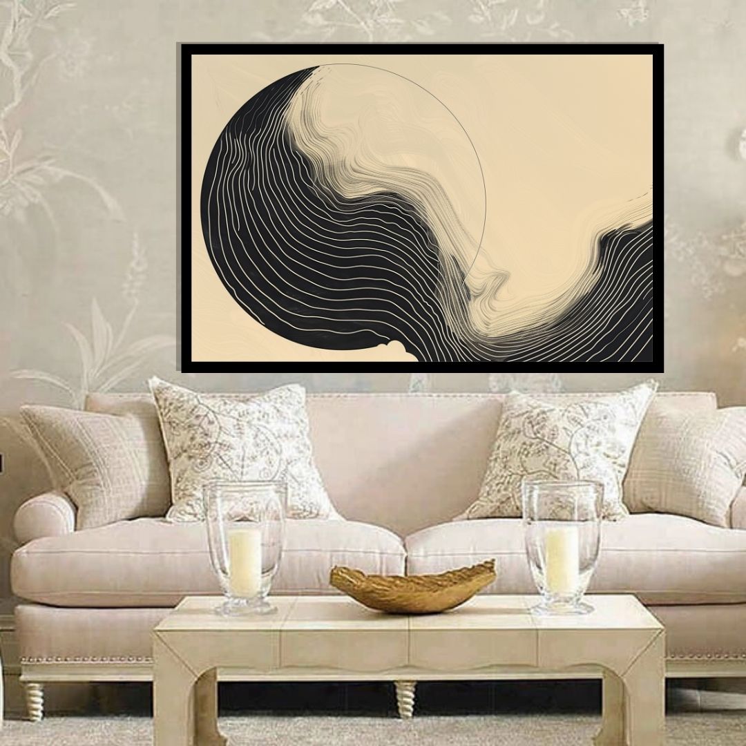 “Zenith Echoes” by ArtixHub – minimalist abstract canvas wall art featuring concentric circular lines in monochrome tones, radiating with meditative repetition and quiet rhythm. Ideal for wellness spaces, offices, or modern bedrooms, this refined artwork brings clarity and balance to UAE homes that value subtle geometry and peaceful design.