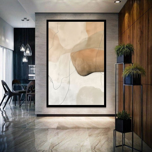 Anatomy of Calm, abstract minimalist painting with soft neutral layers and delicate flowing lines