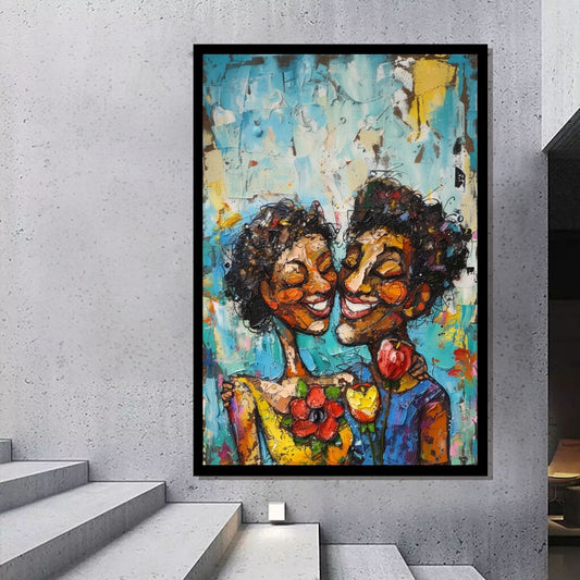 "Blended Beginnings", pop art canvas wall art in black and blue tones