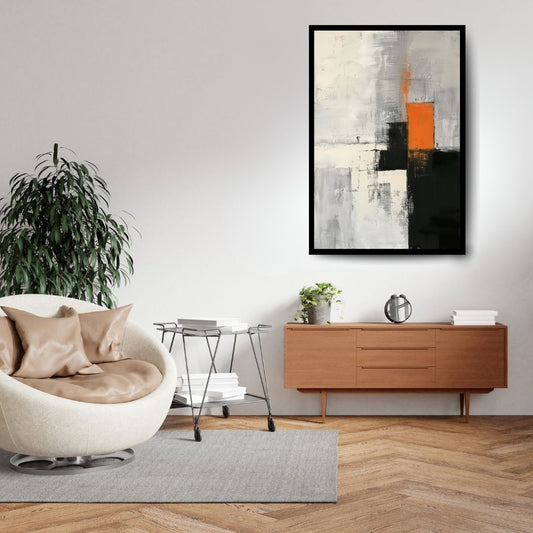 Controlled Breach, abstract minimalist painting with layered gray, white