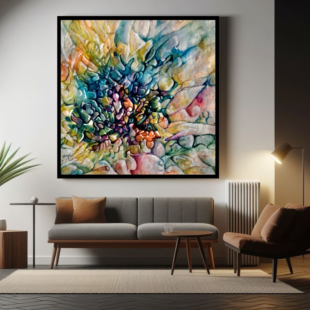 Depth of Transparency – abstract expressionist floral artwork with layered colors and organic textures by Professor Ibrahim Al Awam, ArtixHub