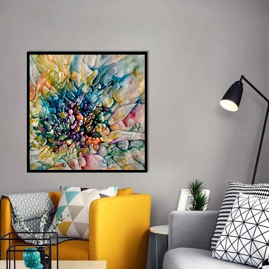 Depth of Transparency – abstract expressionist floral artwork with layered colors and organic textures by Professor Ibrahim Al Awam, ArtixHub